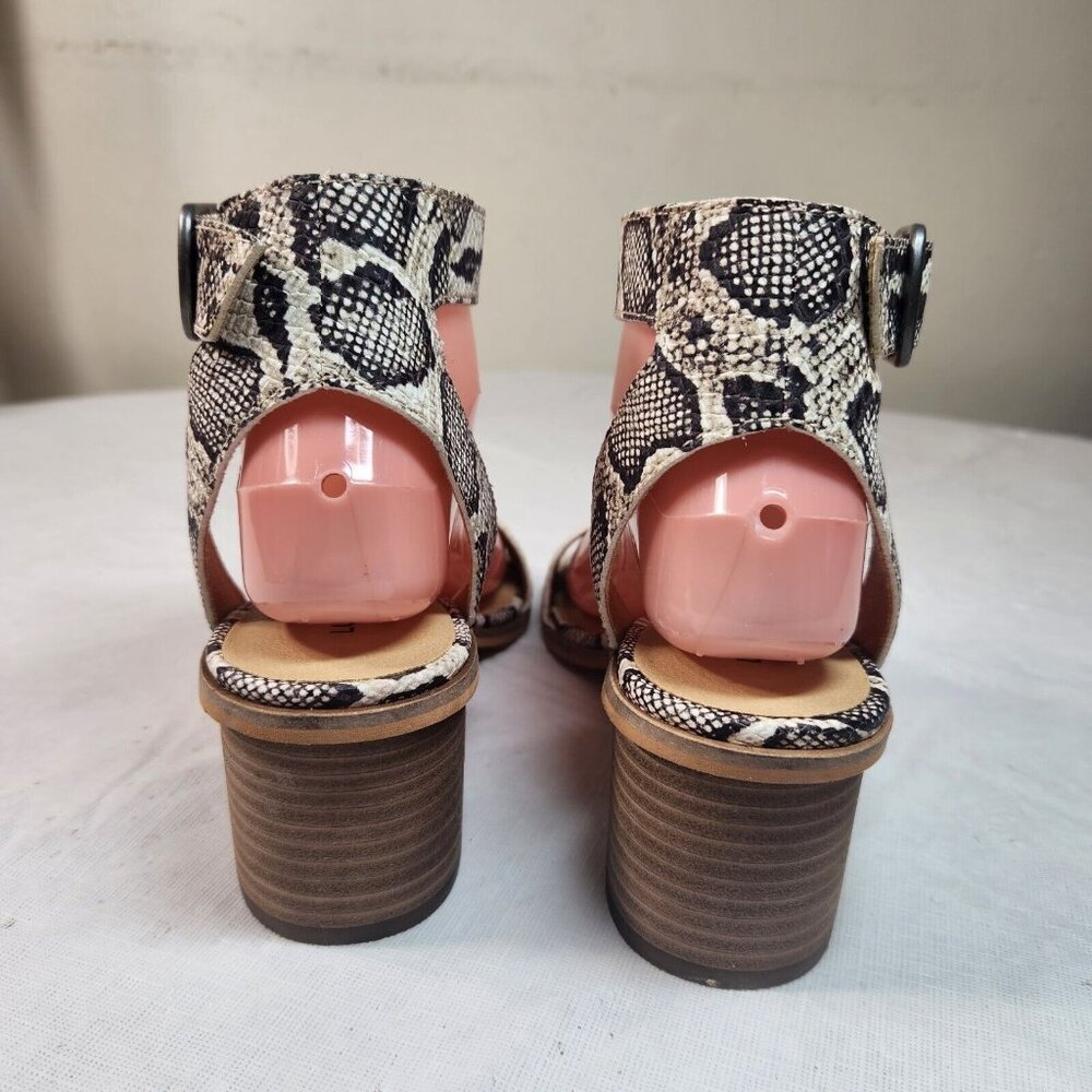 Lucky Brand Size 7.5 Women' Sandals Loklin Snake Print Ankle Strap Brown (32) - Picture 4 of 11